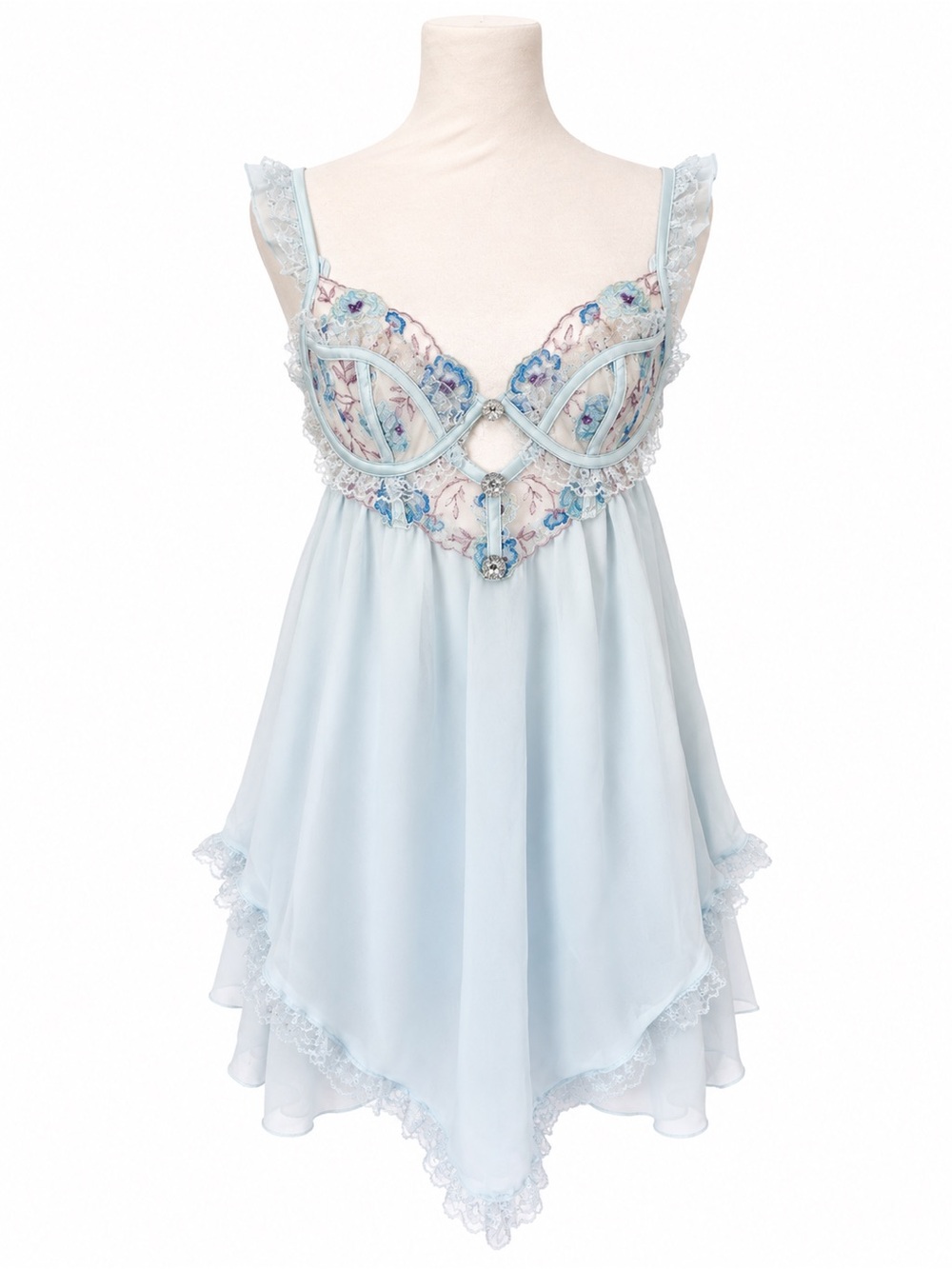 NWT (XS) For Love & Lemons Sorbet Rose Embroidered / Jeweled Slip Dress Babydoll